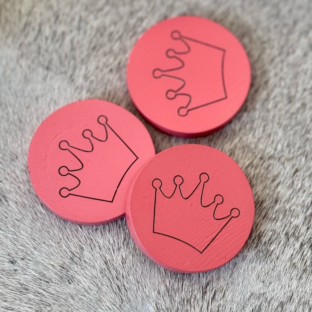 WISTERIA Coral Pink Princess Crown Wooden Token Set for Games, Crafts, Party